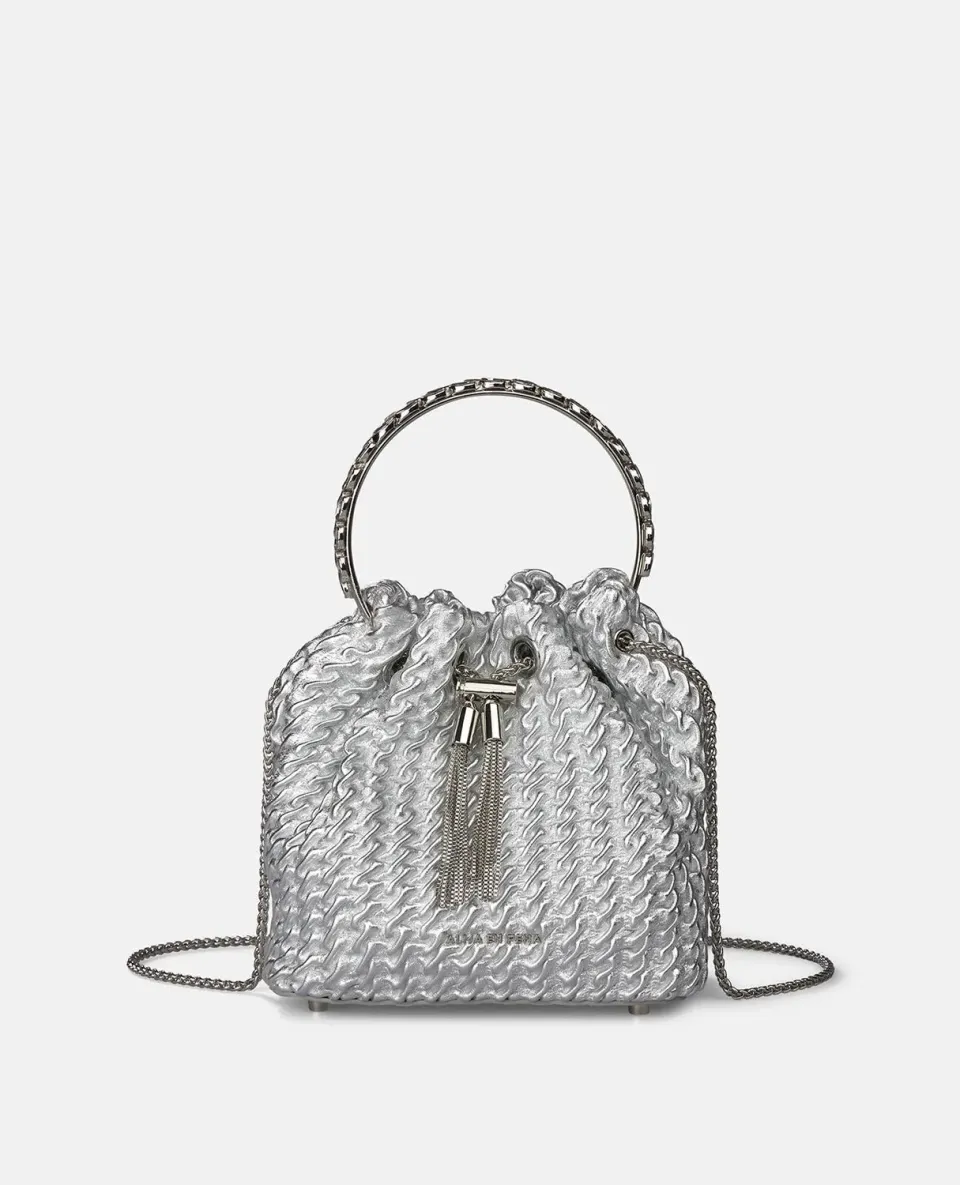 Alma en Pena V26BG057 sac seau argenté cuir