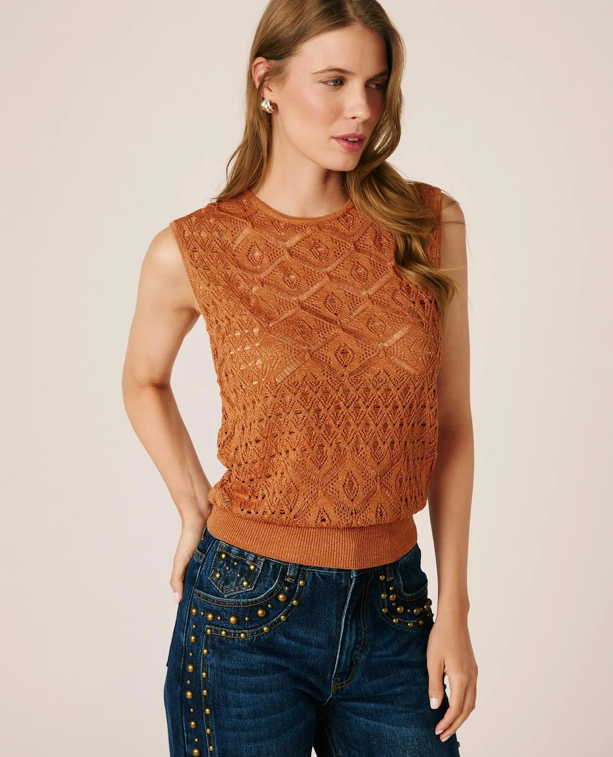 Alma en Pena I26CL1404 top marron ajouré lurex