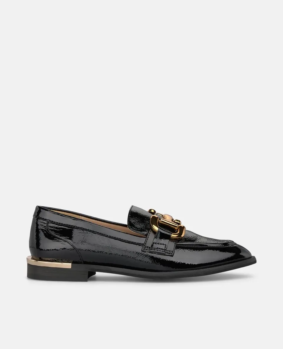 Alma en Pena I260122C mocassins cuir verni noir plat talon 2 cm