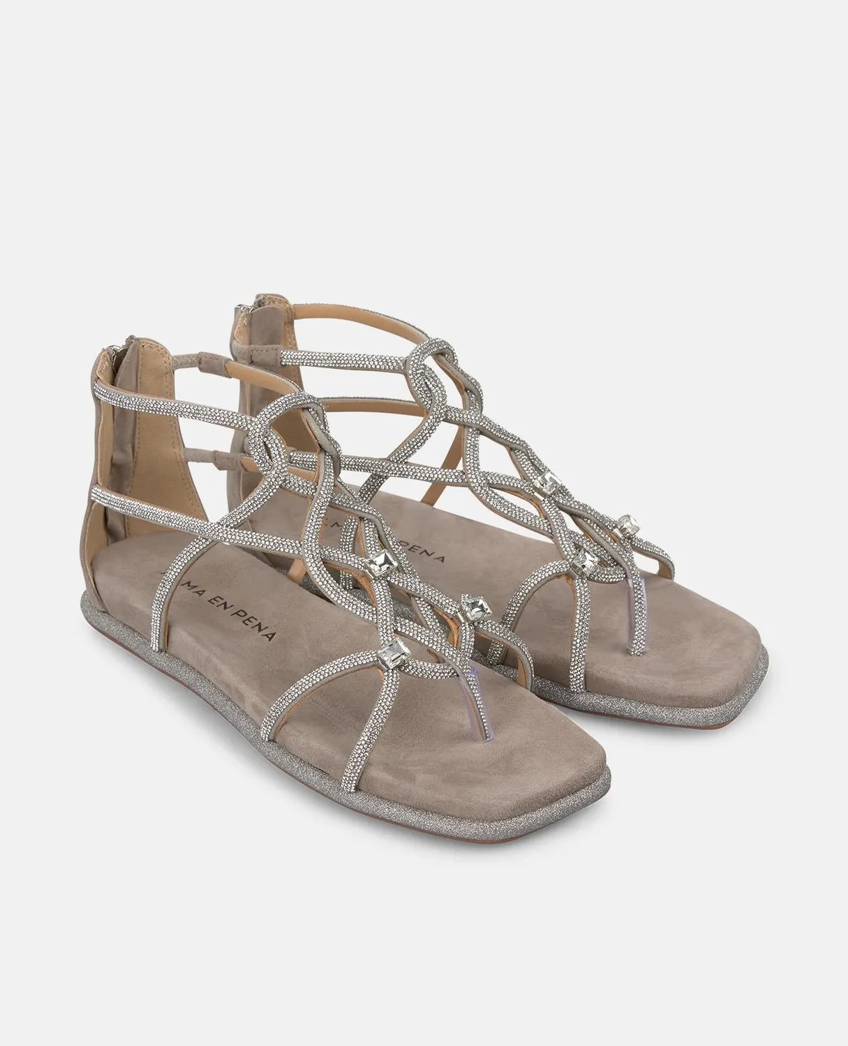 Alma en Pena V2551604 sandales plates taupe à strass