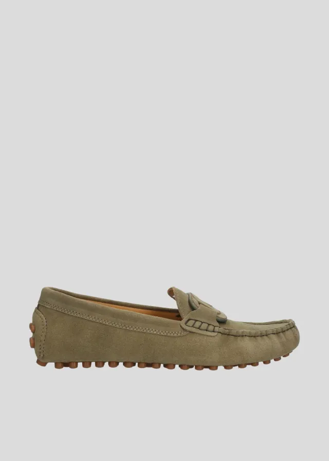 Lola Cruz Margarida mocassins kaki cuir plat