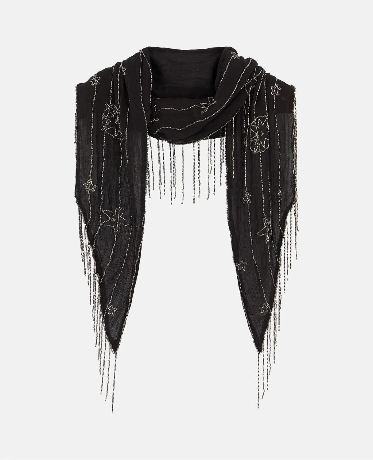Alma en Pena I25AC103 foulard noir gaze perles 16x200 cm