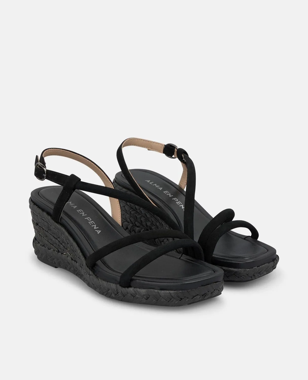 Alma en Pena V266752 sandales compensées noires cuir 7 cm
