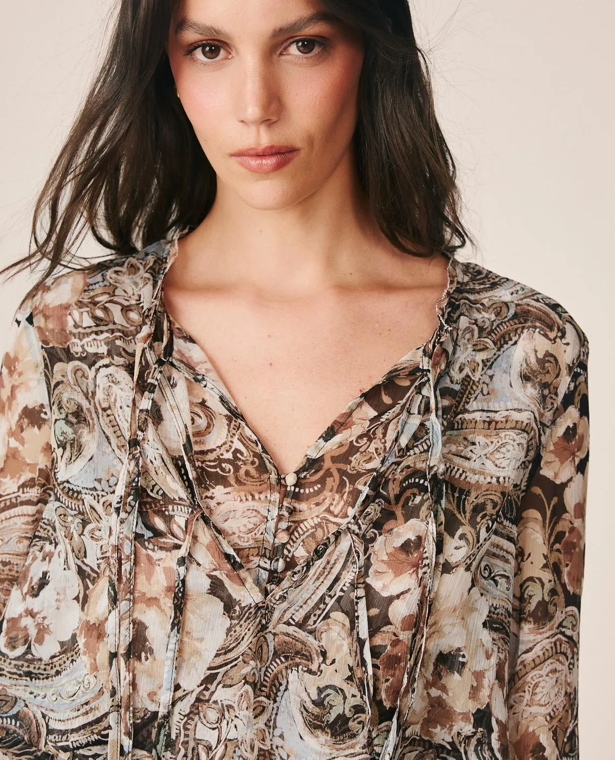 Alma en Pena I26CL0504 blouse gaze bleue florale