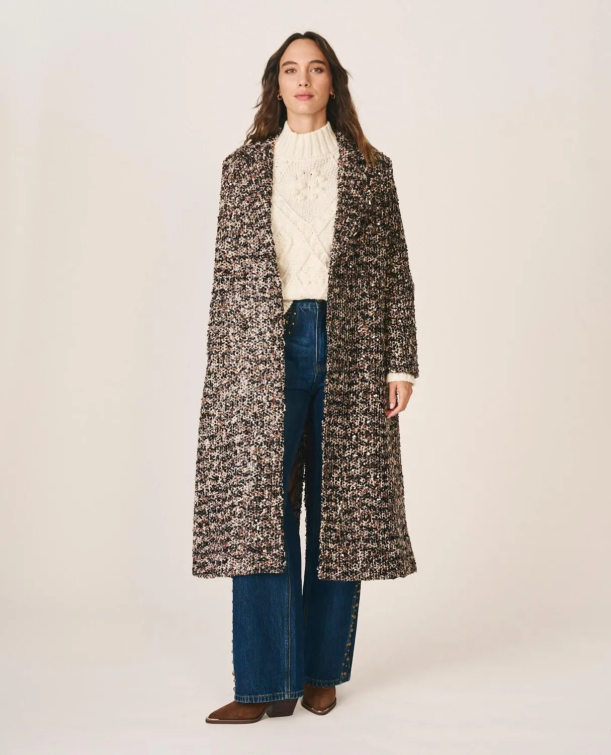 Alma en Pena I26CL1502 manteau tweed marron sequins