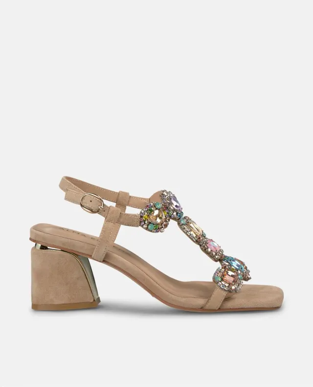 Alma en Pena V250950 sandales cuir beige strass talon 6 cm