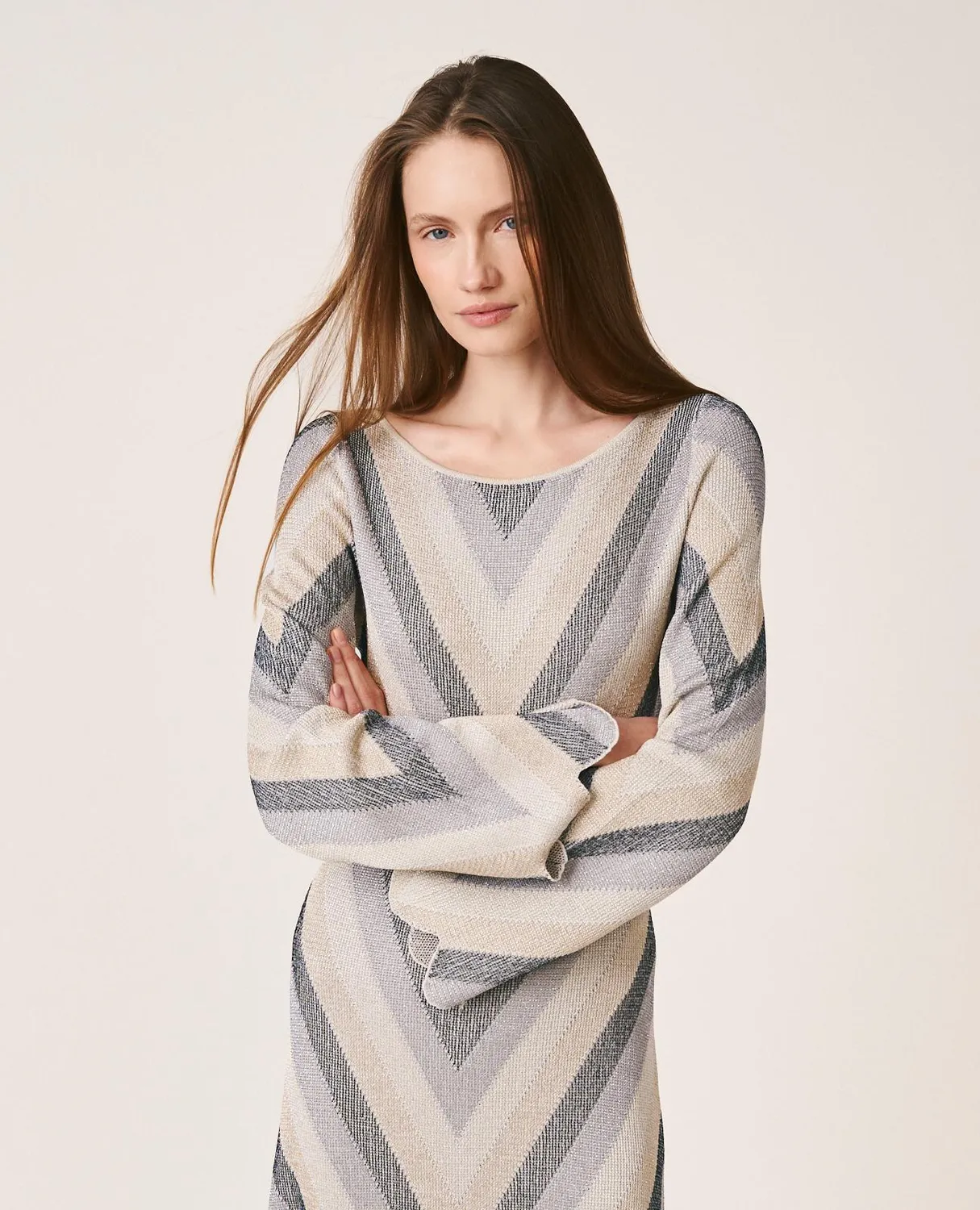 Alma en Pena V26CL0204 robe longue maille taupe