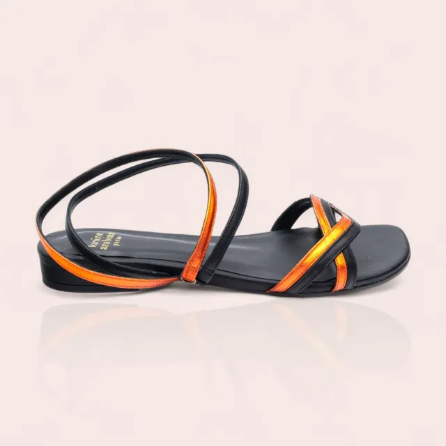 Karine Arabian IZA nu-pieds cuir noir orange métallisé