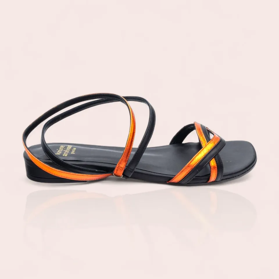 Karine Arabian IZA nu-pieds cuir noir orange métallisé