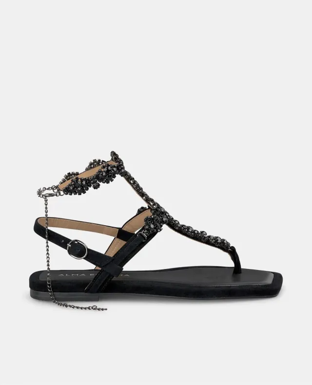 Alma en Pena V251970 sandales plates noires strass
