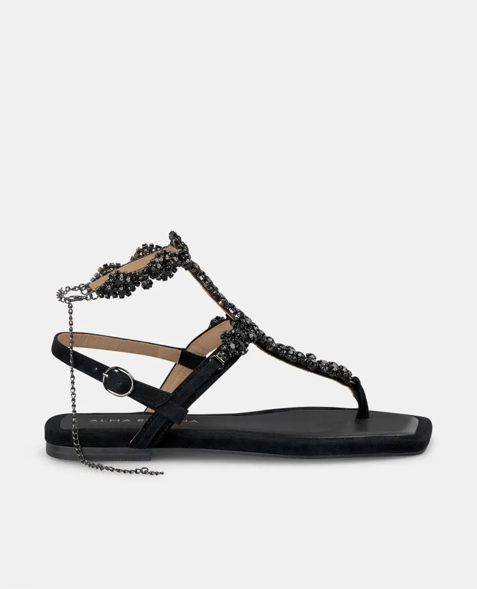Alma en Pena V251970 sandales plates noires strass