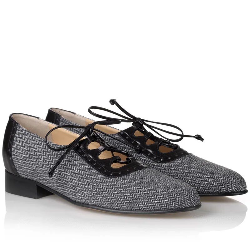 Bégum Paris Loch Ness derbys jaune tweed cuir