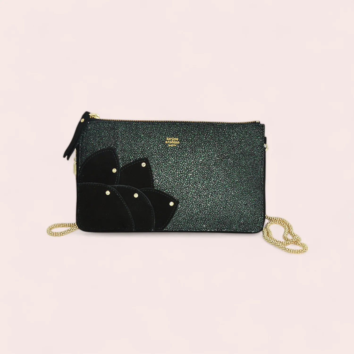 Karine Arabian ROSE pochette cuir glitter noir