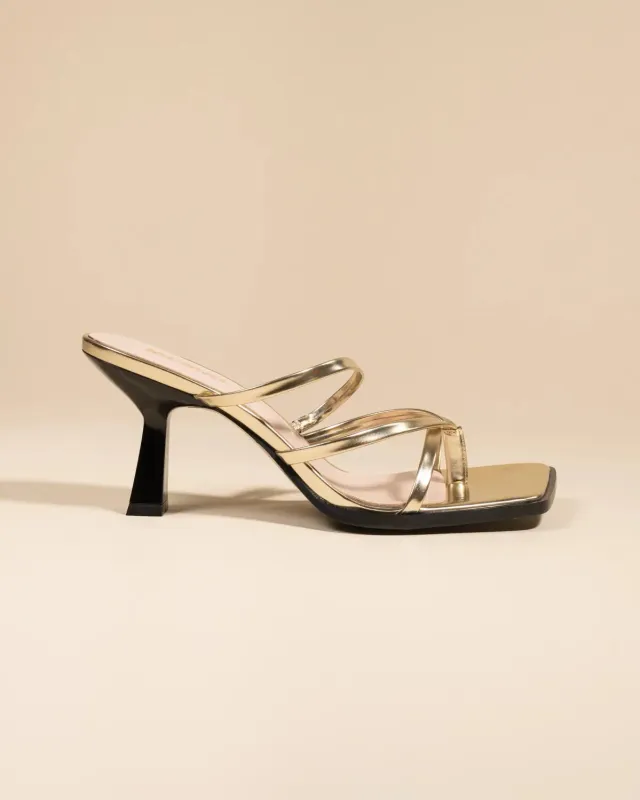Mi/Mai Misty Gold Mirror mules cuir doré bout carré