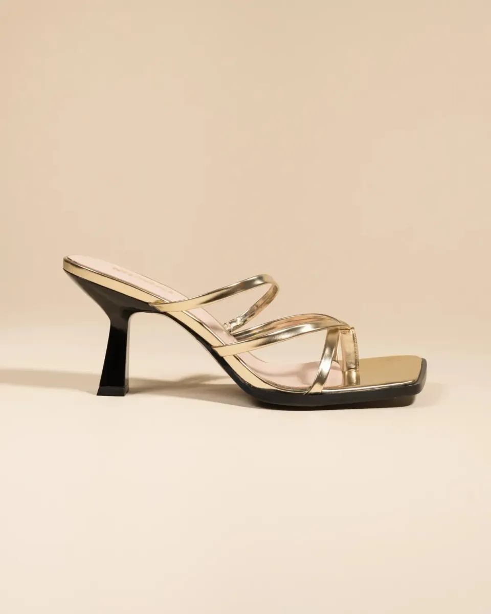 Mi/Mai Misty Gold Mirror mules cuir doré bout carré