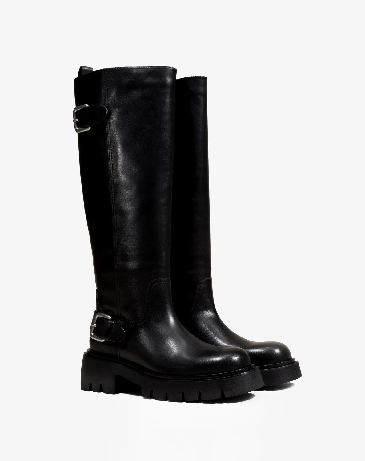 Mi/Mai Herpen Black bottes cuir noires crantées