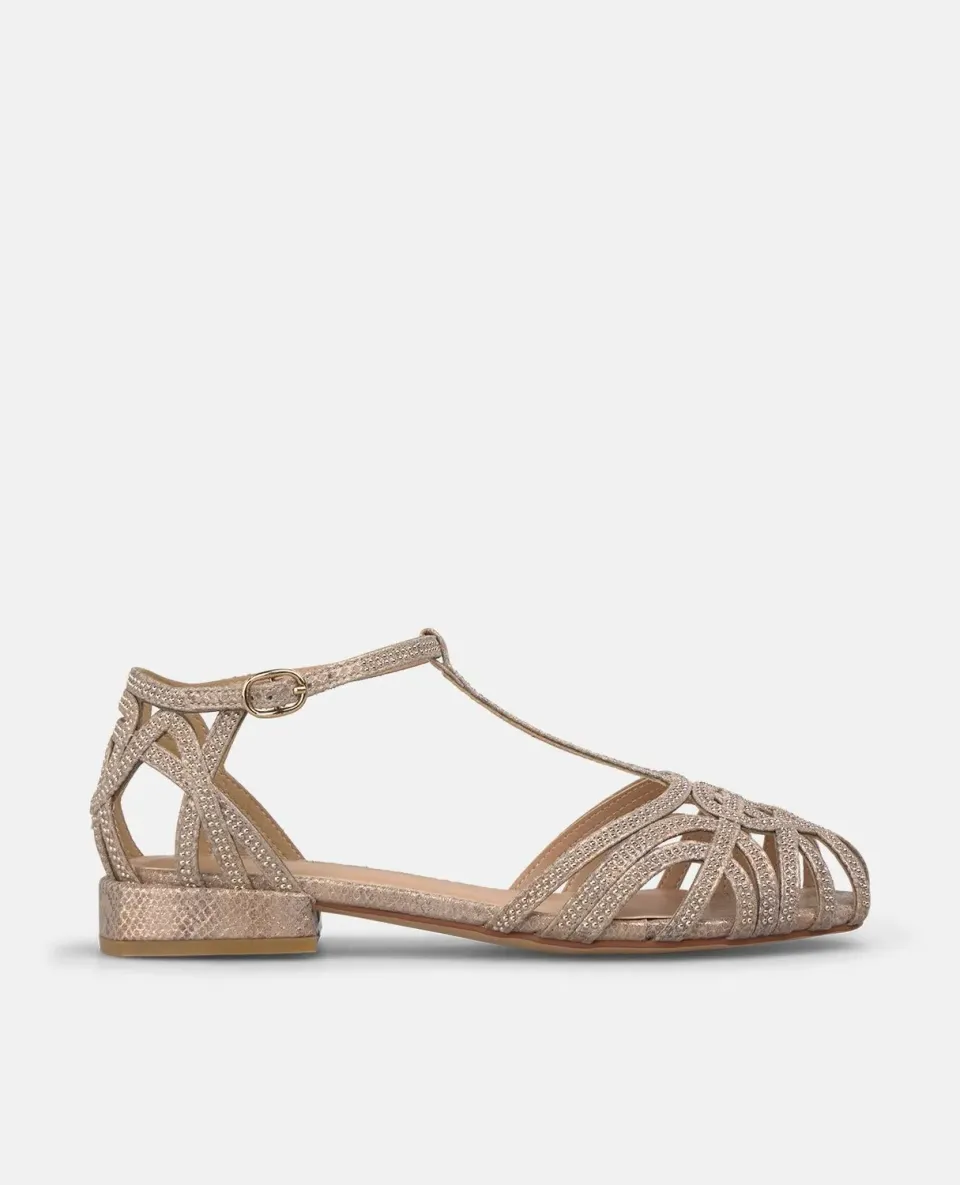 Alma en Pena V2651800 sandales camel strass plat 2 cm