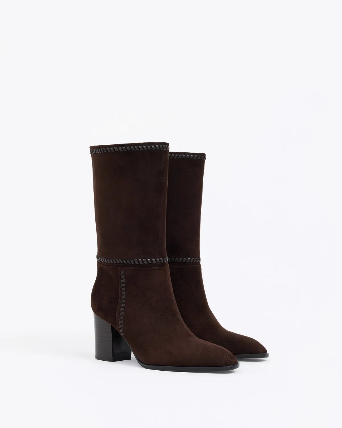 Mi/Mai Colette Chocolate bottines daim chocolat talon bloc