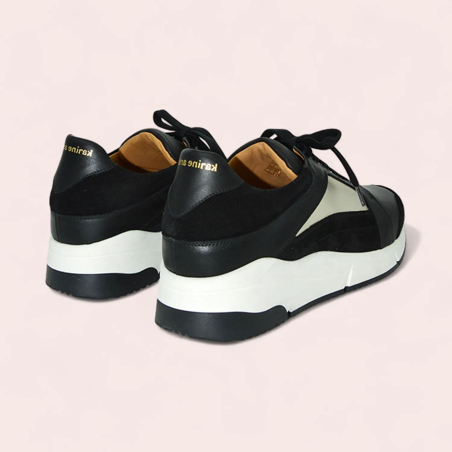 Karine Arabian Emma sneaker noir argent cuir 25 mm