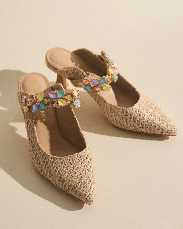 Alma en Pena V262204 mules sable raphia strass