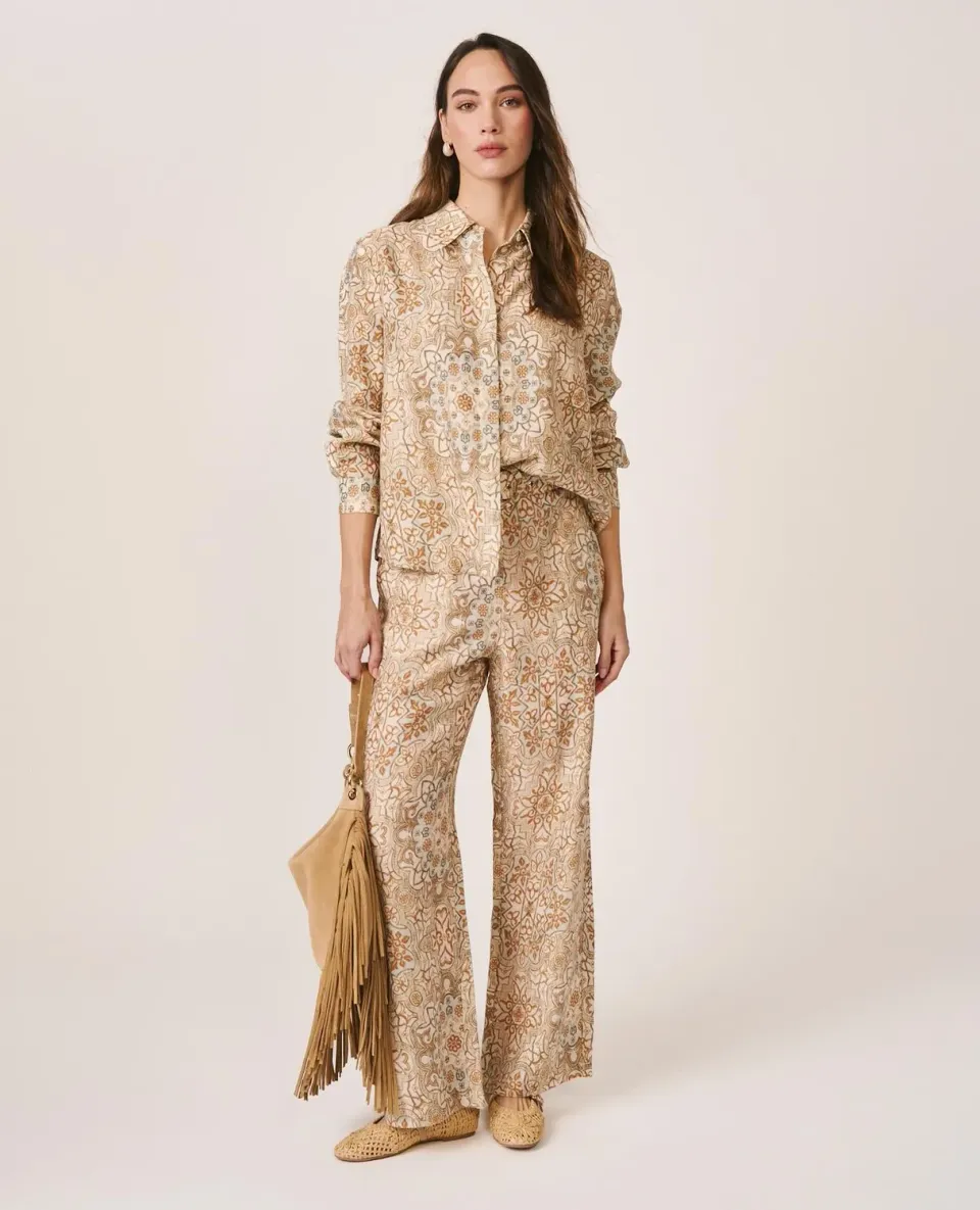 Alma en Pena V26CL1605 pantalon large marron mosaïque