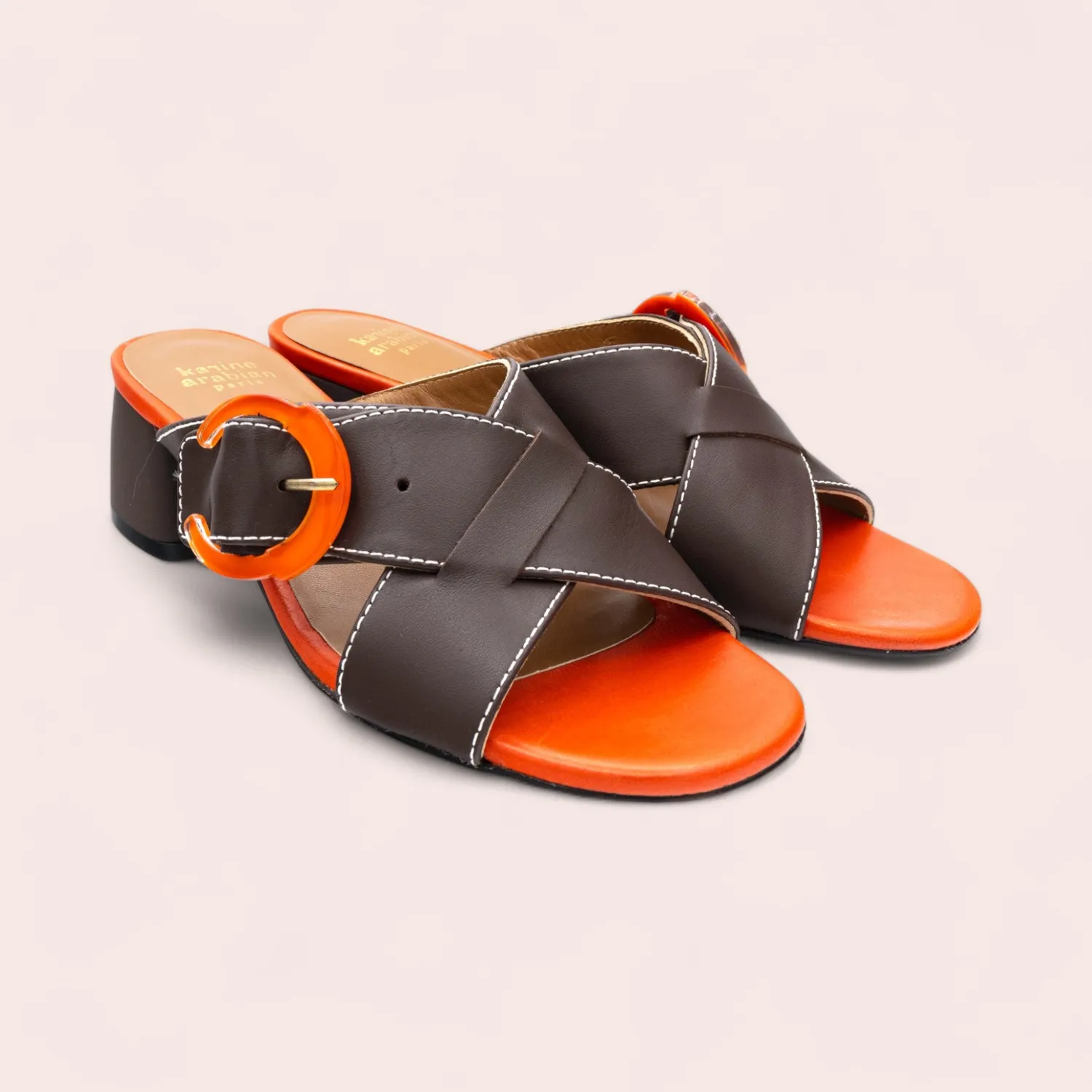 Karine Arabian TIFFANY mule cuir marron talon 45 mm