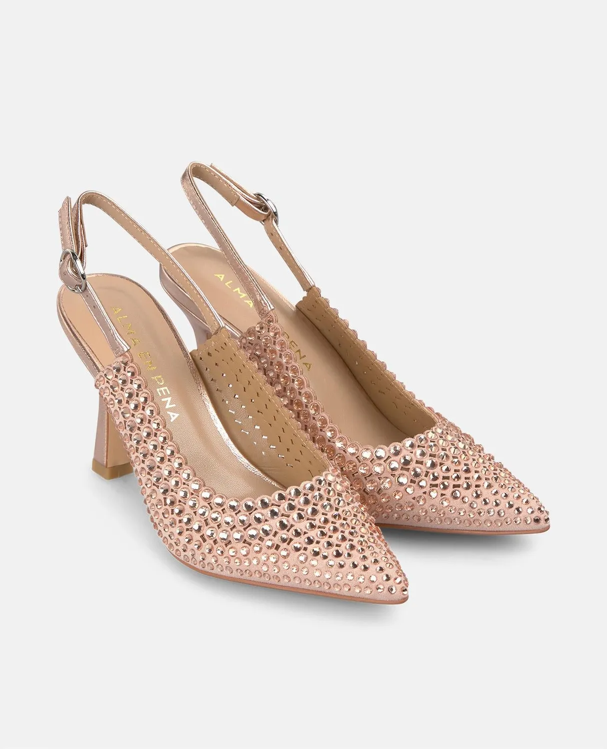 Alma en Pena V250616 escarpin cuir rose strass 9 cm