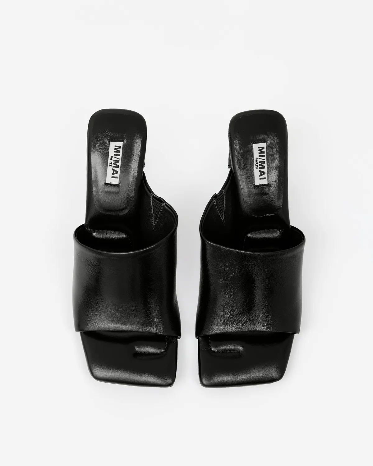 Mi/Mai Alba Black mule cuir brillant noir bout carré