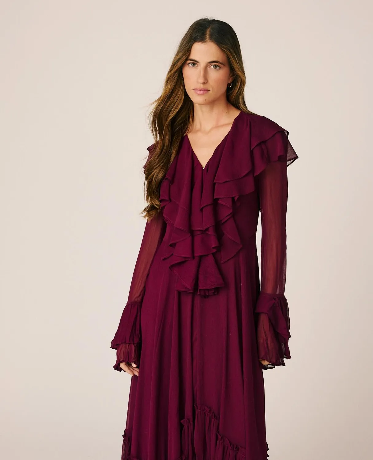 Alma en Pena I26CL0205 robe longue gaze bordeaux volants
