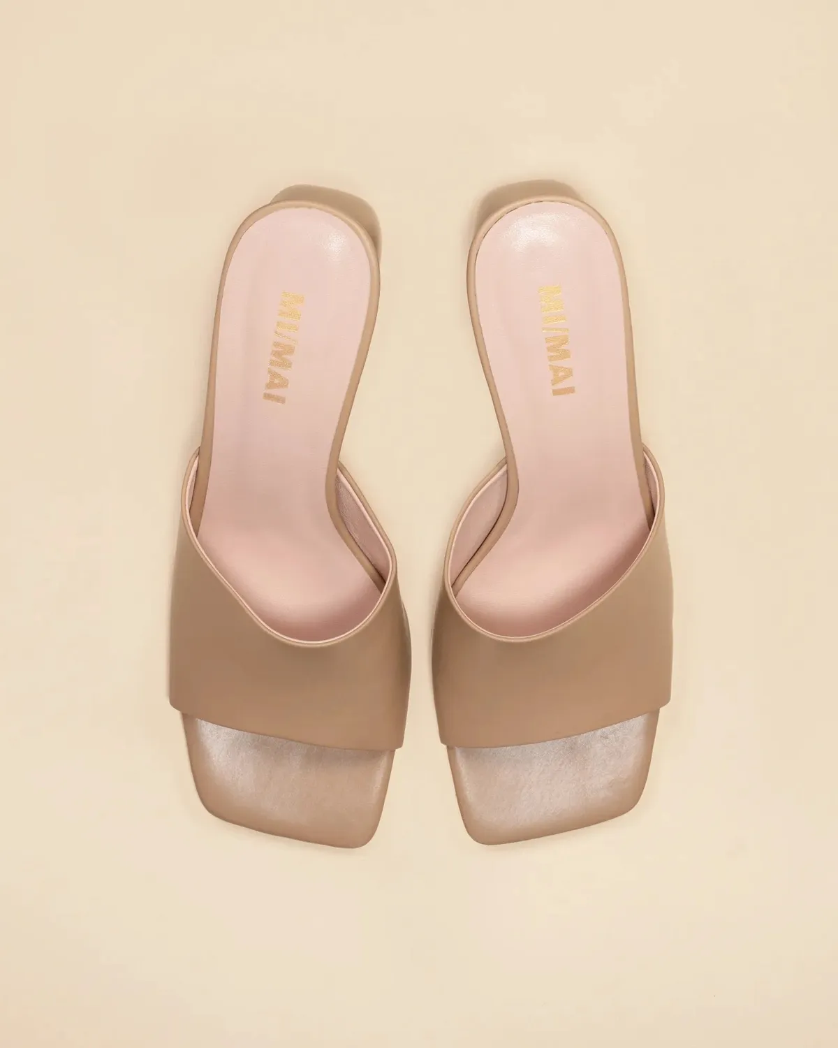 Mi/Mai Gemma High Nude mules cuir beige 8 cm