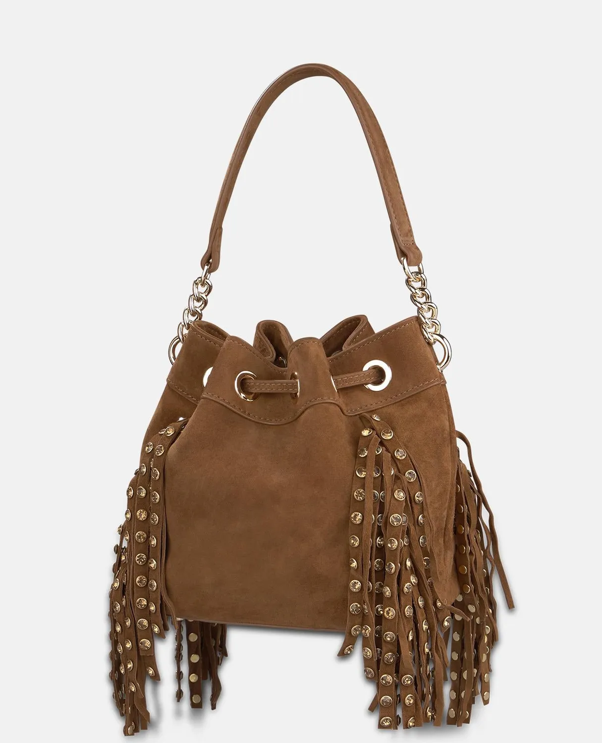 Alma en Pena BG065 sac seau camel daim franges
