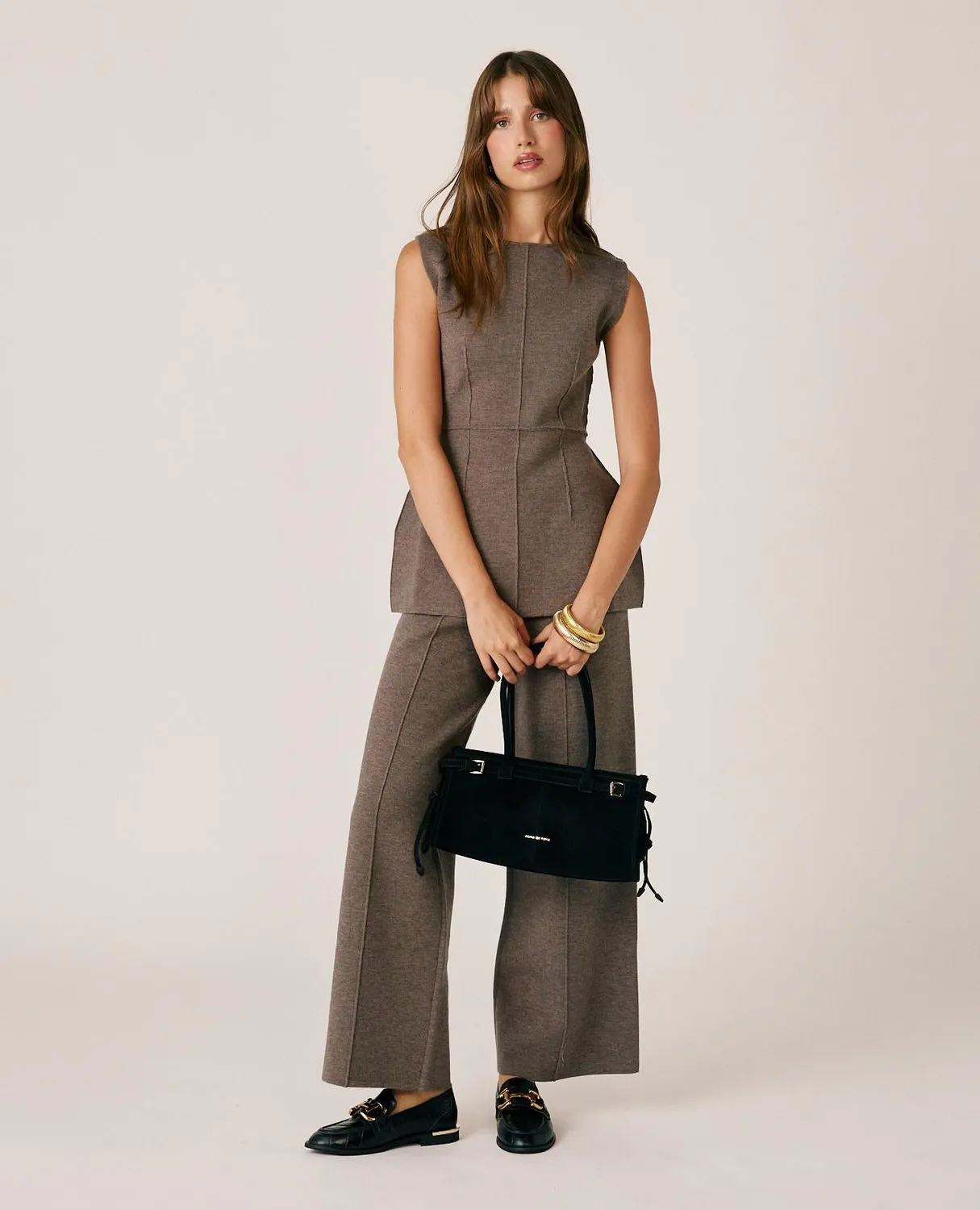 Alma en Pena I26CL1605 pantalon maille taupe large