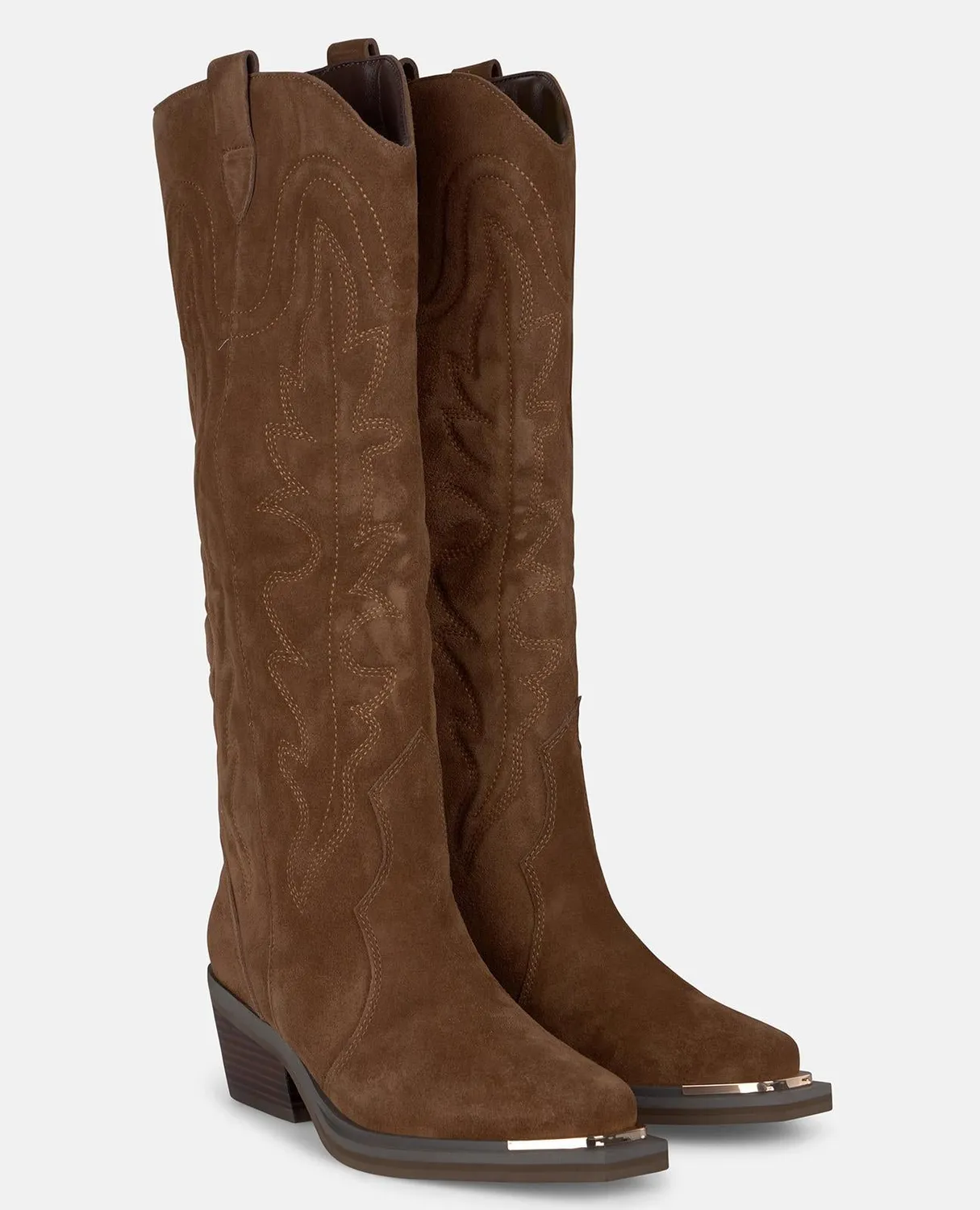 Alma en Pena I250966 bottes plates camel brodées cuir