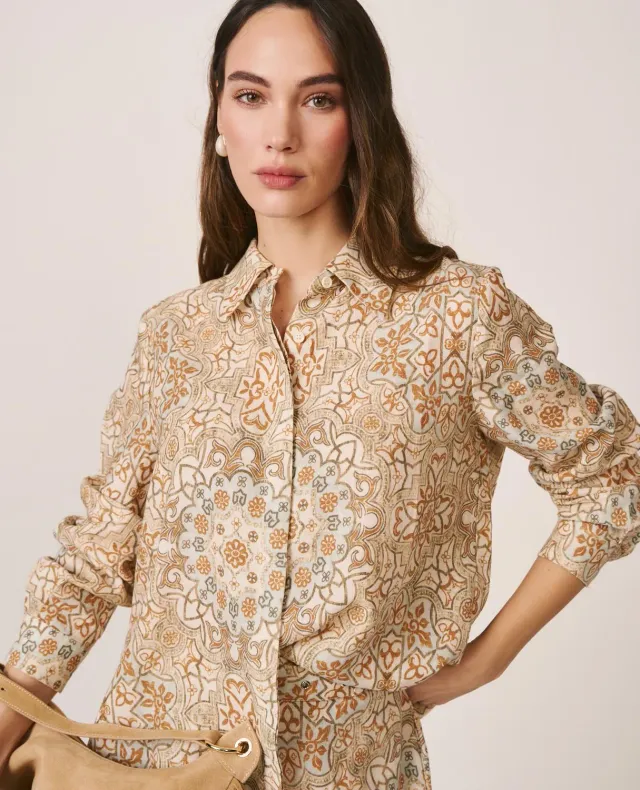 Alma en Pena V26CL0407 chemise mosaïque kaki manches longues