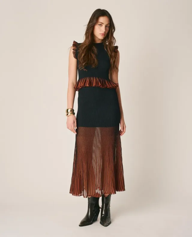 Alma en Pena I25CL1803 jupe midi volants noire