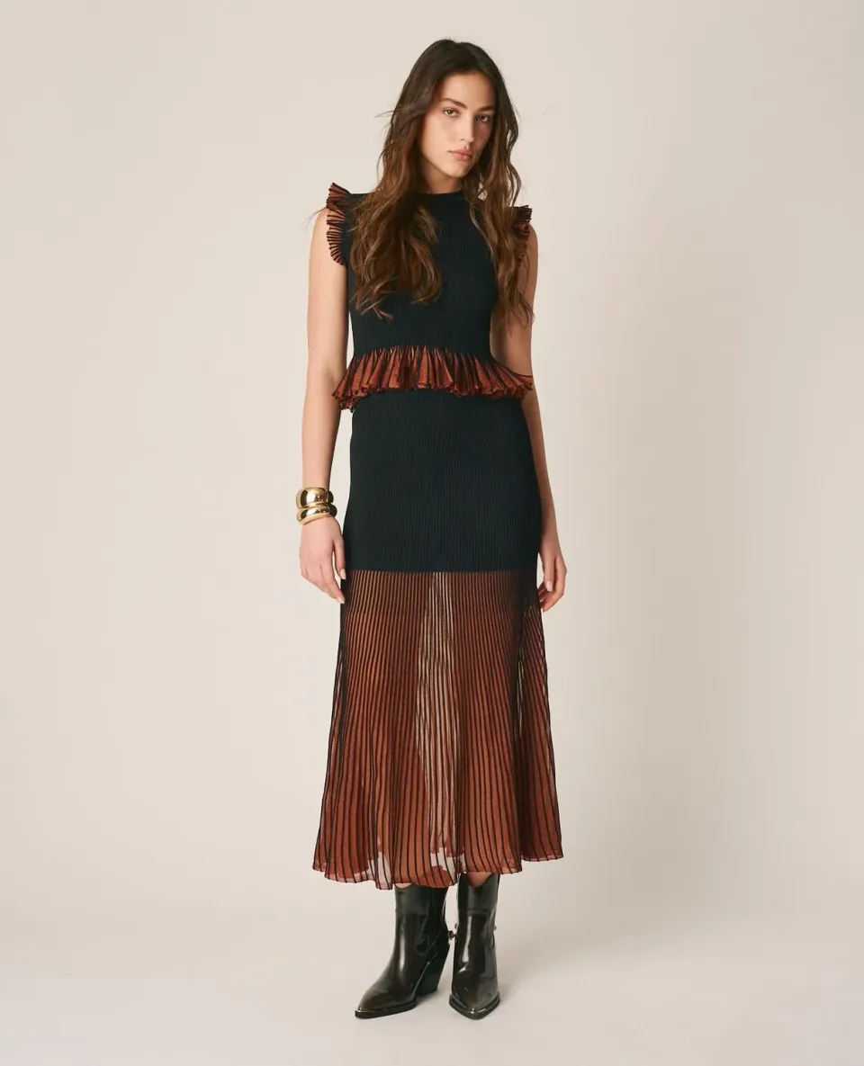 Alma en Pena I25CL1803 jupe midi volants noire