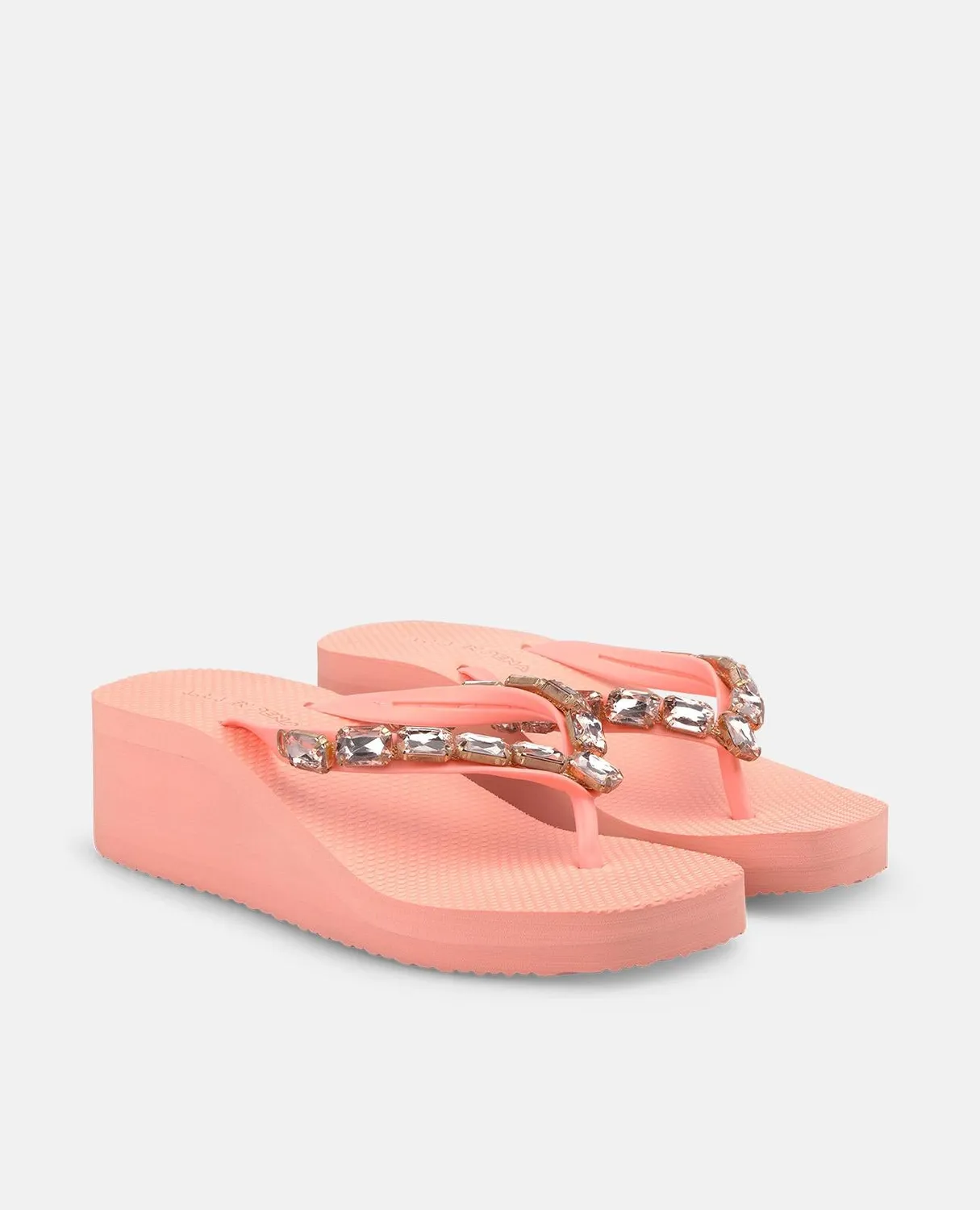 Alma en Pena V269013 tongs plateforme corail strass