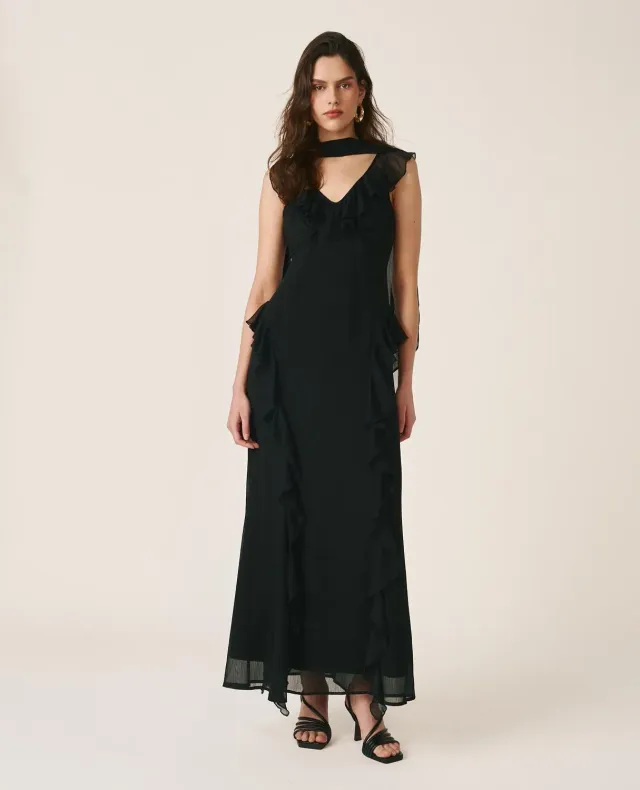 Alma en Pena V26CL0261 robe longue noire volants polyester