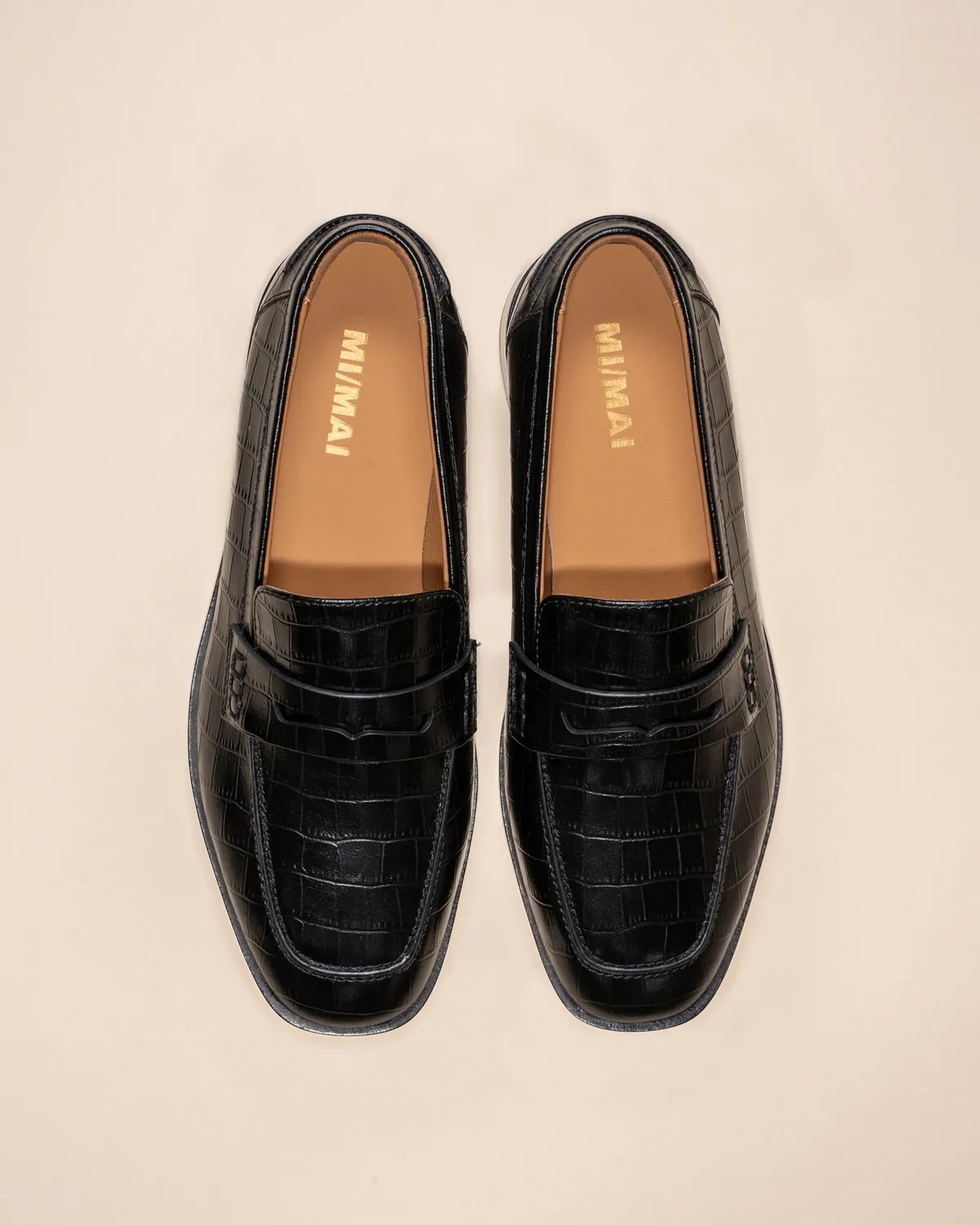 Mi/Mai Luciano Black Croc mocassins cuir croco noir