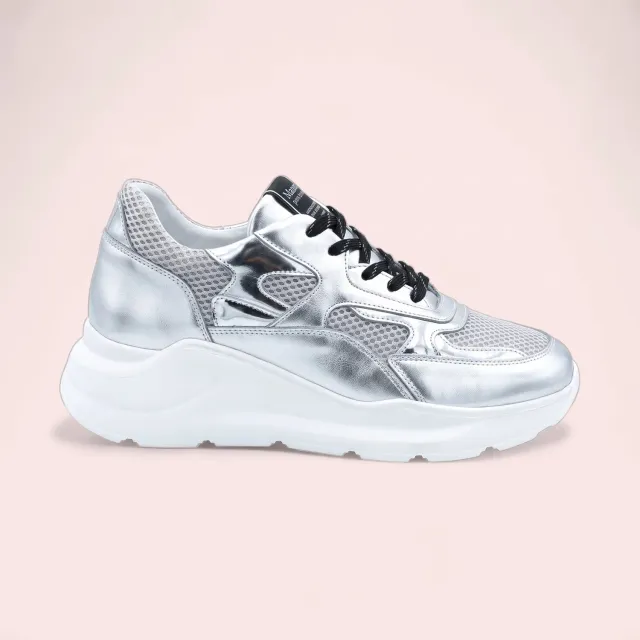 Karine Arabian Manon sneakers argent cuir résille