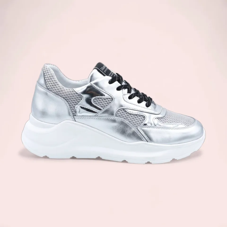 Karine Arabian Manon sneakers argent cuir résille