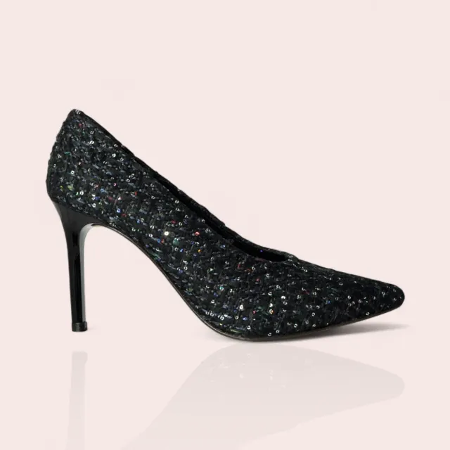 Karine Arabian Condorcet escarpin tweed noir talon 90 mm