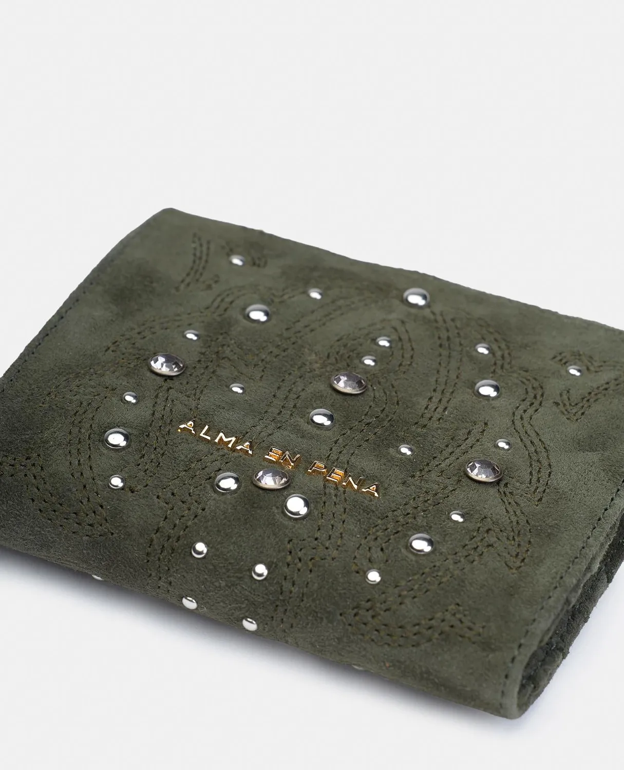 Alma en Pena I25CA301 portefeuille cuir kaki strass