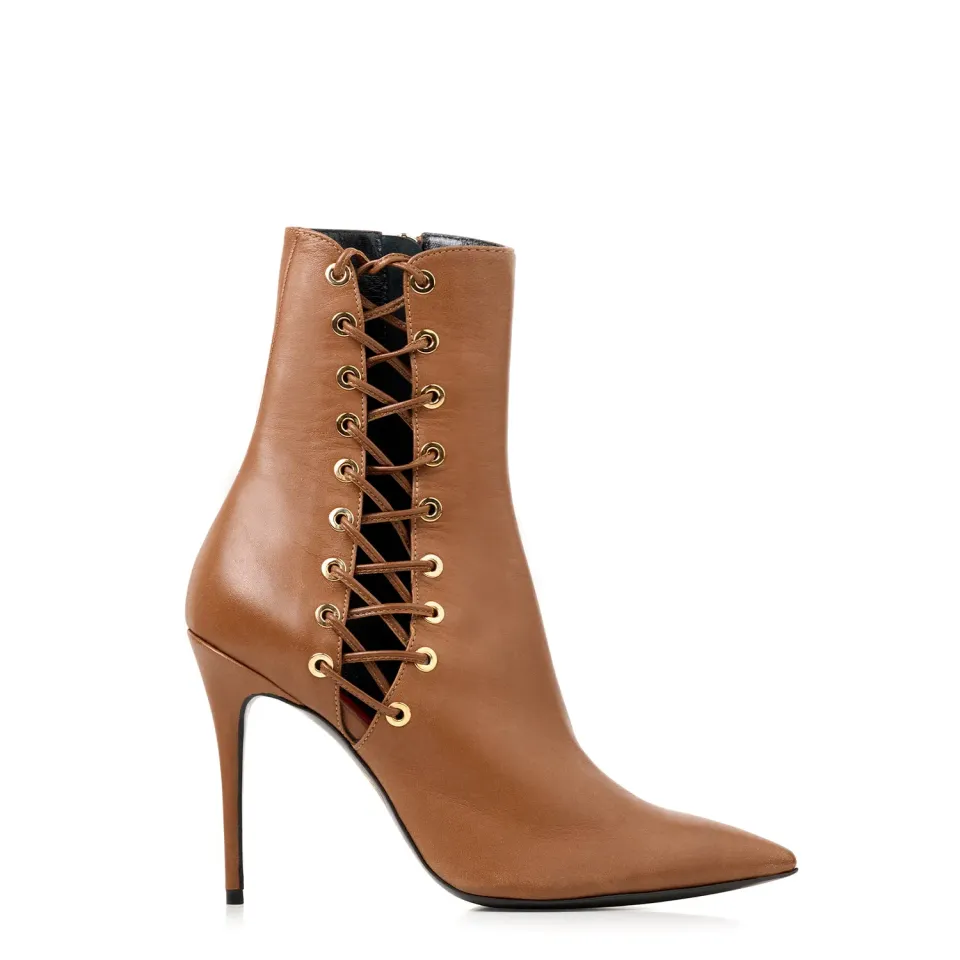 Maison Ernest Lutine 100 bottines cognac cuir mat talon 10 cm