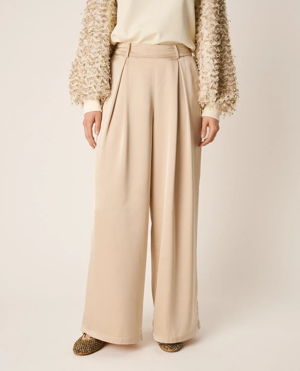 Alma en Pena V26CL1617 pantalon doré satin large