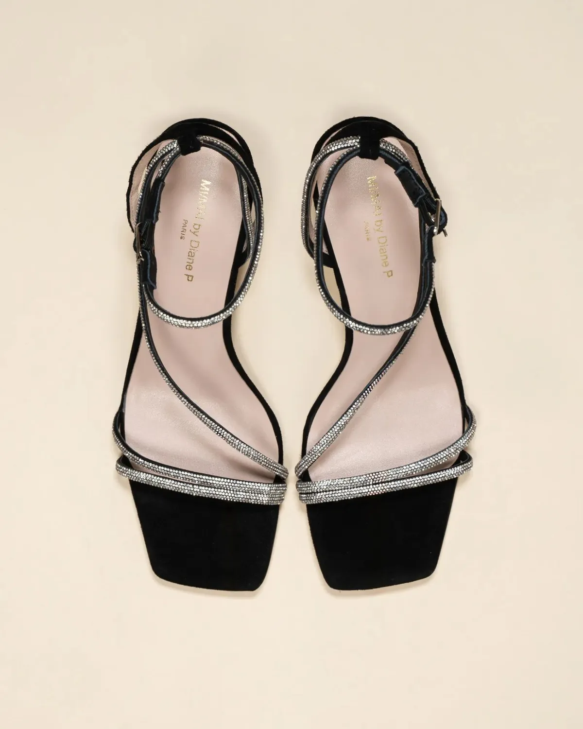 Mi/Mai Capri Black sandales cuir noir strass talon