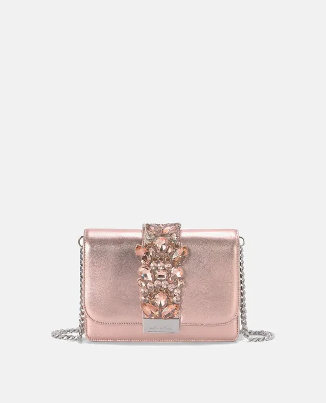 Alma en Pena BG103 pochette clutch cuir rose strass