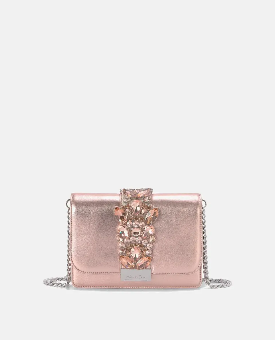 Alma en Pena BG103 pochette clutch cuir rose strass