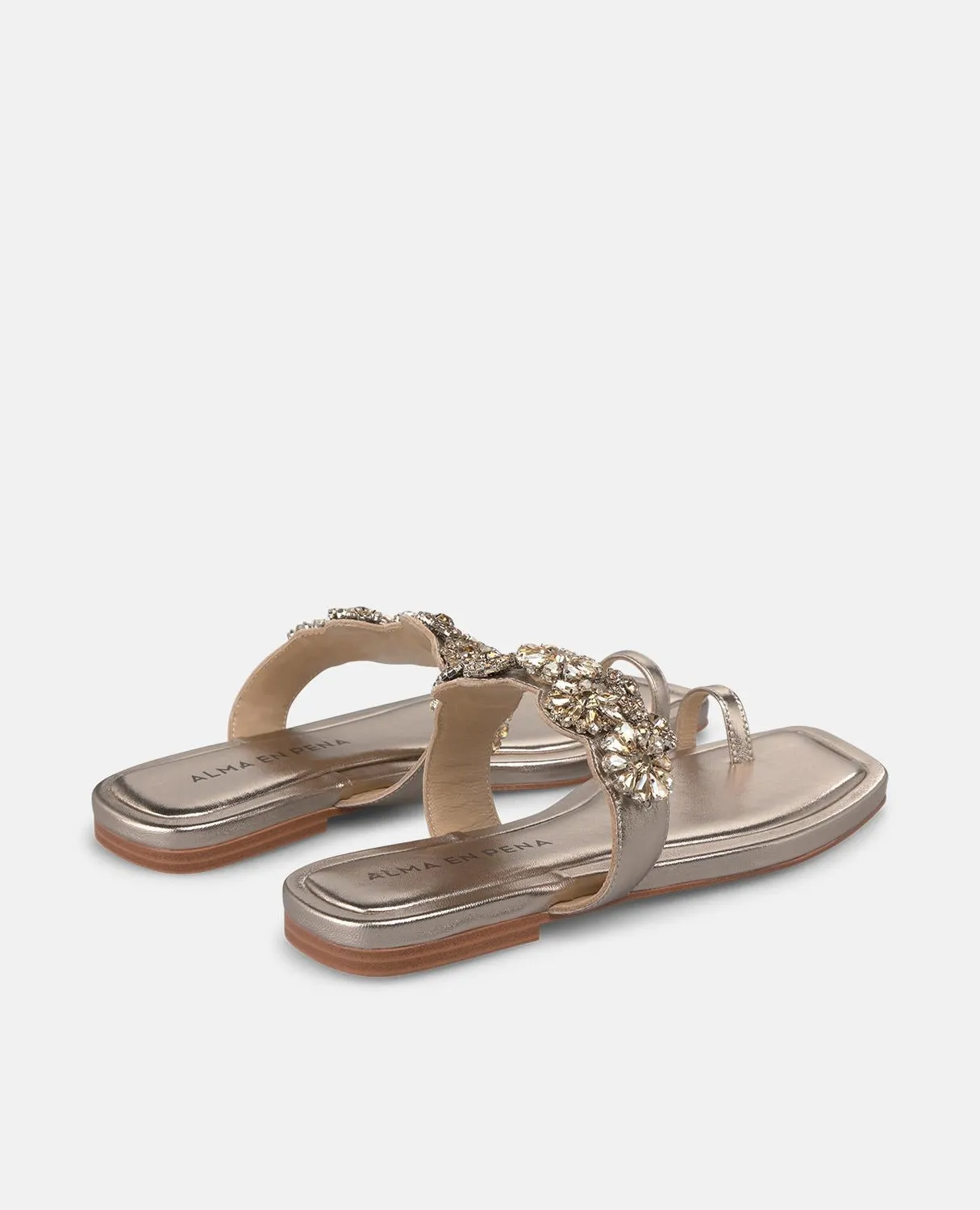 Alma en Pena V251913 tongs bronze strass plat 1 cm