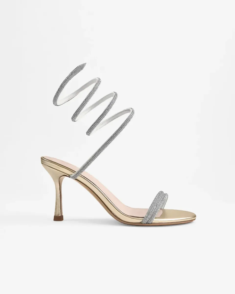 Mi/Mai Evora Gold sandales strass bride mollet argenté